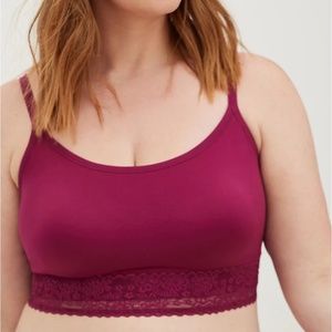 Torrid Bra Bralette Magenta Pink Lace Trim Seamless Pullover Lightly Padded New